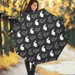 Black And White Rabbit Pattern Print Foldable Umbrella