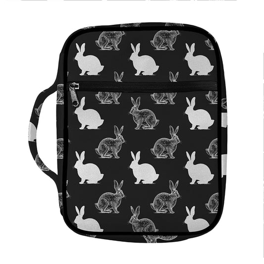 Black And White Rabbit Pattern Print Front Pocket Bible Bag