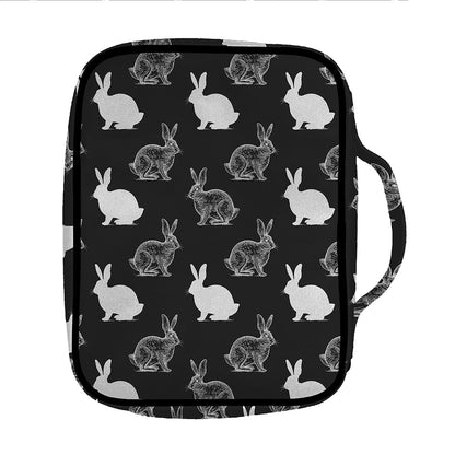 Black And White Rabbit Pattern Print Front Pocket Bible Bag