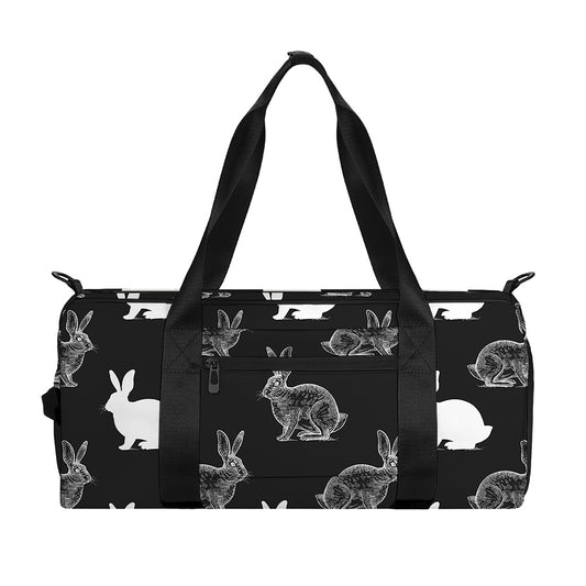 Black And White Rabbit Pattern Print Gym Bag