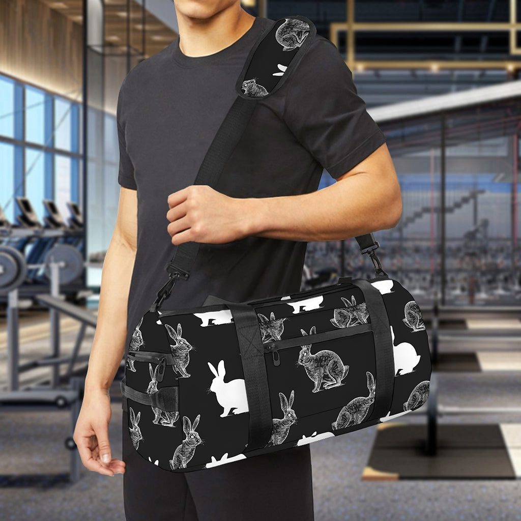 Black And White Rabbit Pattern Print Gym Bag