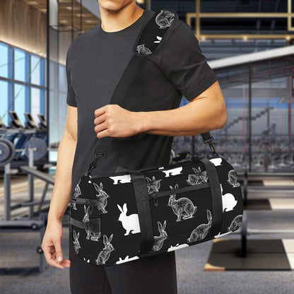 Black And White Rabbit Pattern Print Gym Bag