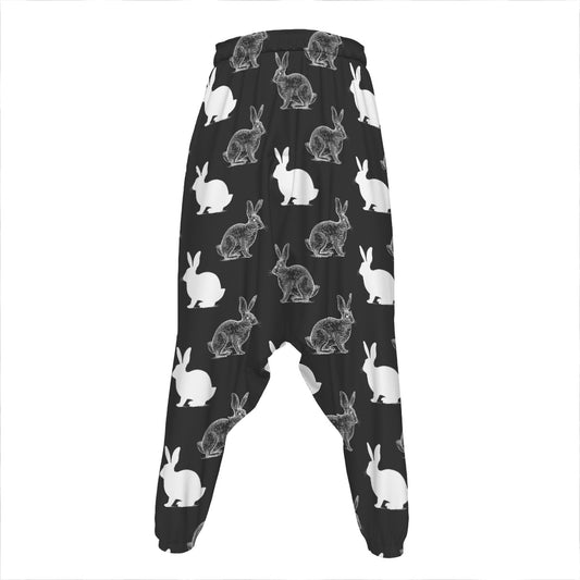 Black And White Rabbit Pattern Print Hammer Pants