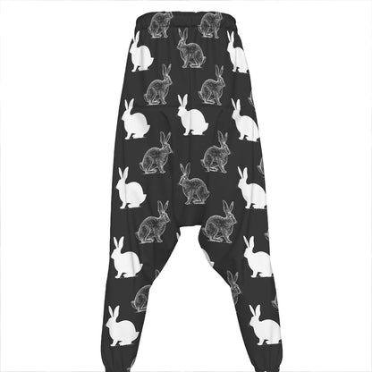 Black And White Rabbit Pattern Print Hammer Pants
