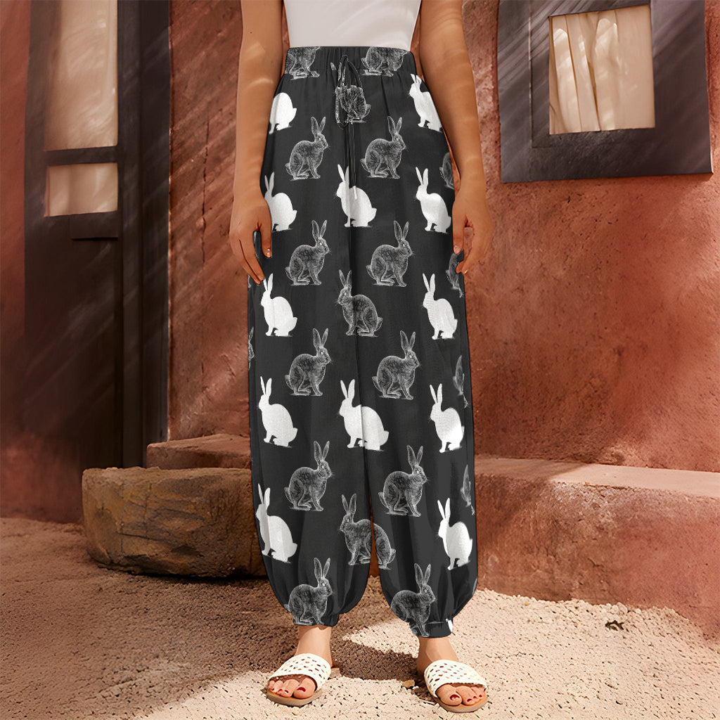 Black And White Rabbit Pattern Print Harem Pants