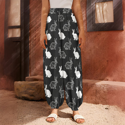 Black And White Rabbit Pattern Print Harem Pants