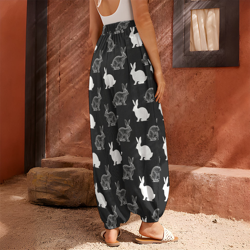 Black And White Rabbit Pattern Print Harem Pants
