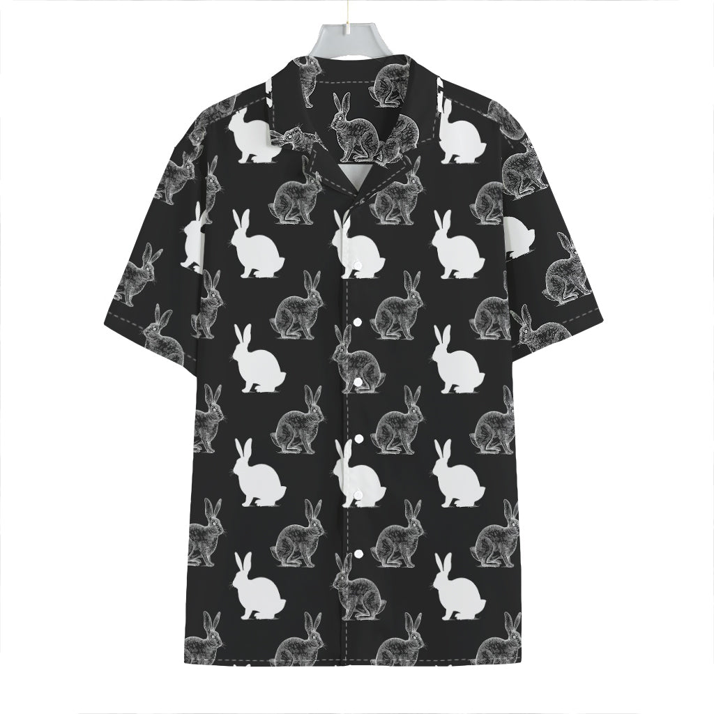 Black And White Rabbit Pattern Print Hawaiian Shirt
