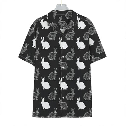 Black And White Rabbit Pattern Print Hawaiian Shirt