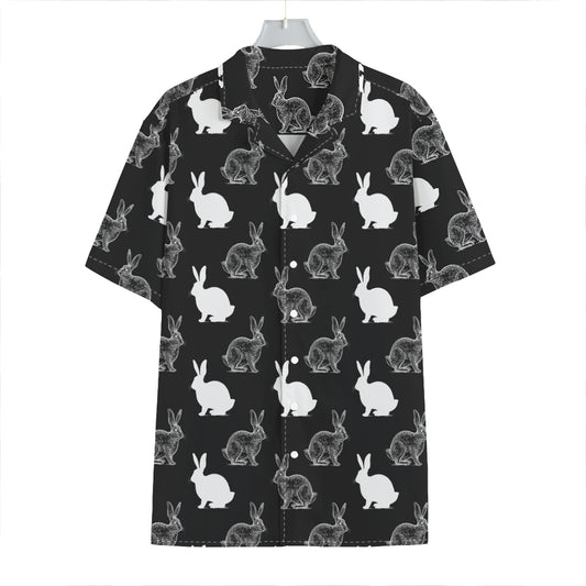 Black And White Rabbit Pattern Print Hawaiian Shirt