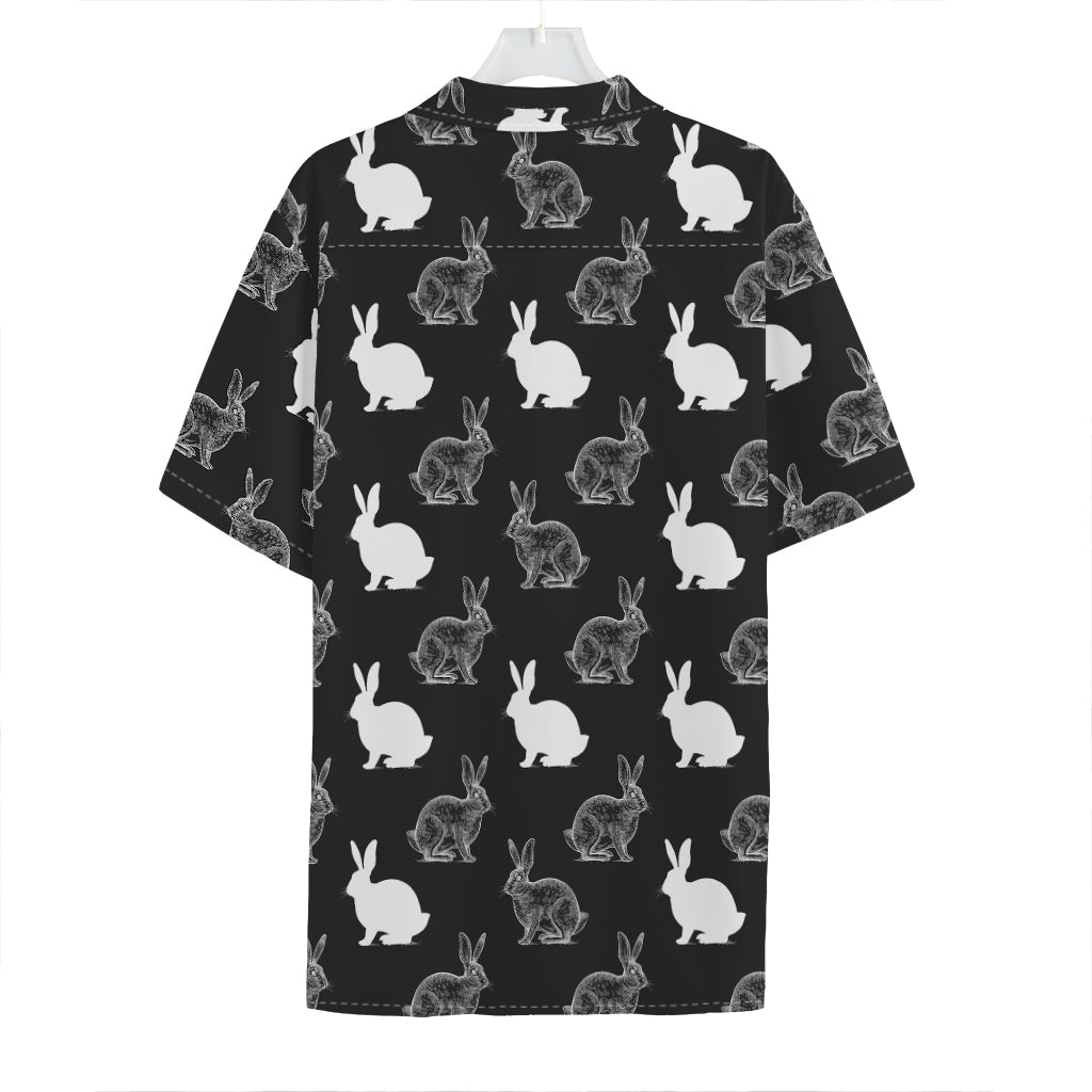 Black And White Rabbit Pattern Print Hawaiian Shirt