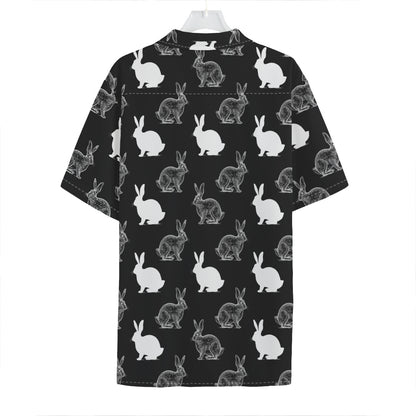 Black And White Rabbit Pattern Print Hawaiian Shirt