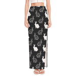 Black And White Rabbit Pattern Print High Slit Maxi Skirt