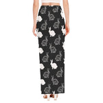 Black And White Rabbit Pattern Print High Slit Maxi Skirt