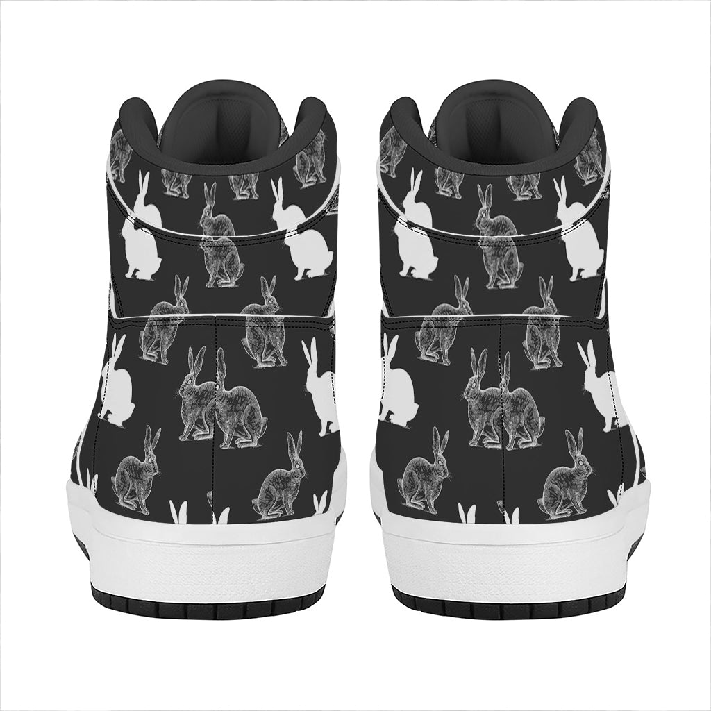 Black And White Rabbit Pattern Print High Top Leather Sneakers