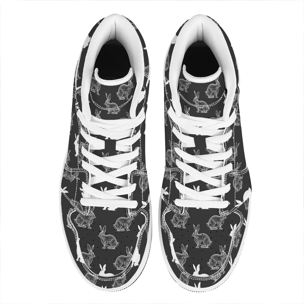 Black And White Rabbit Pattern Print High Top Leather Sneakers