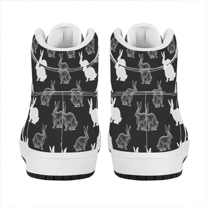 Black And White Rabbit Pattern Print High Top Leather Sneakers