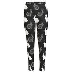 Black And White Rabbit Pattern Print High-Waisted Pocket Leggings