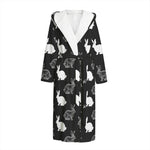 Black And White Rabbit Pattern Print Hooded Bathrobe