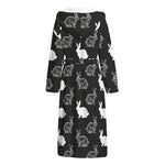 Black And White Rabbit Pattern Print Hooded Bathrobe