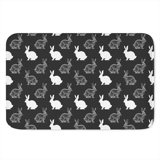 Black And White Rabbit Pattern Print Indoor Door Mat