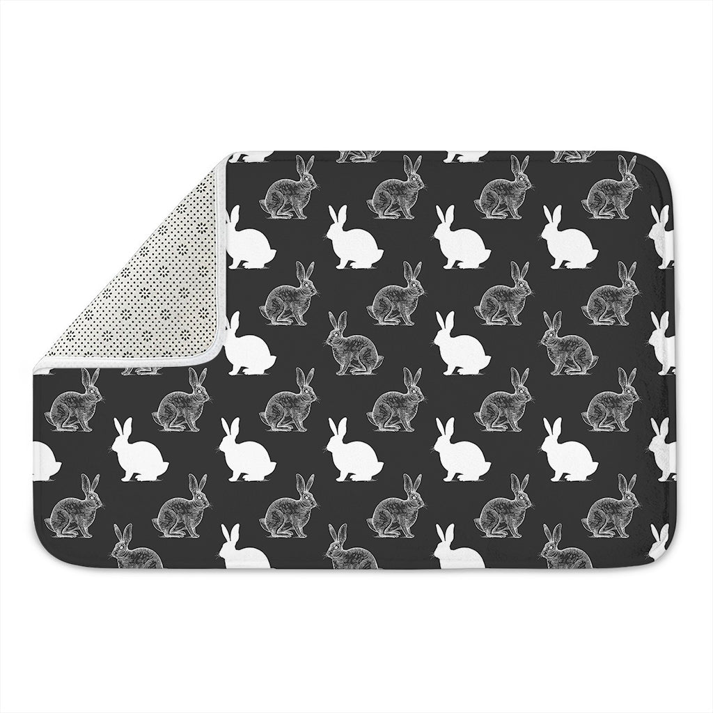 Black And White Rabbit Pattern Print Indoor Door Mat