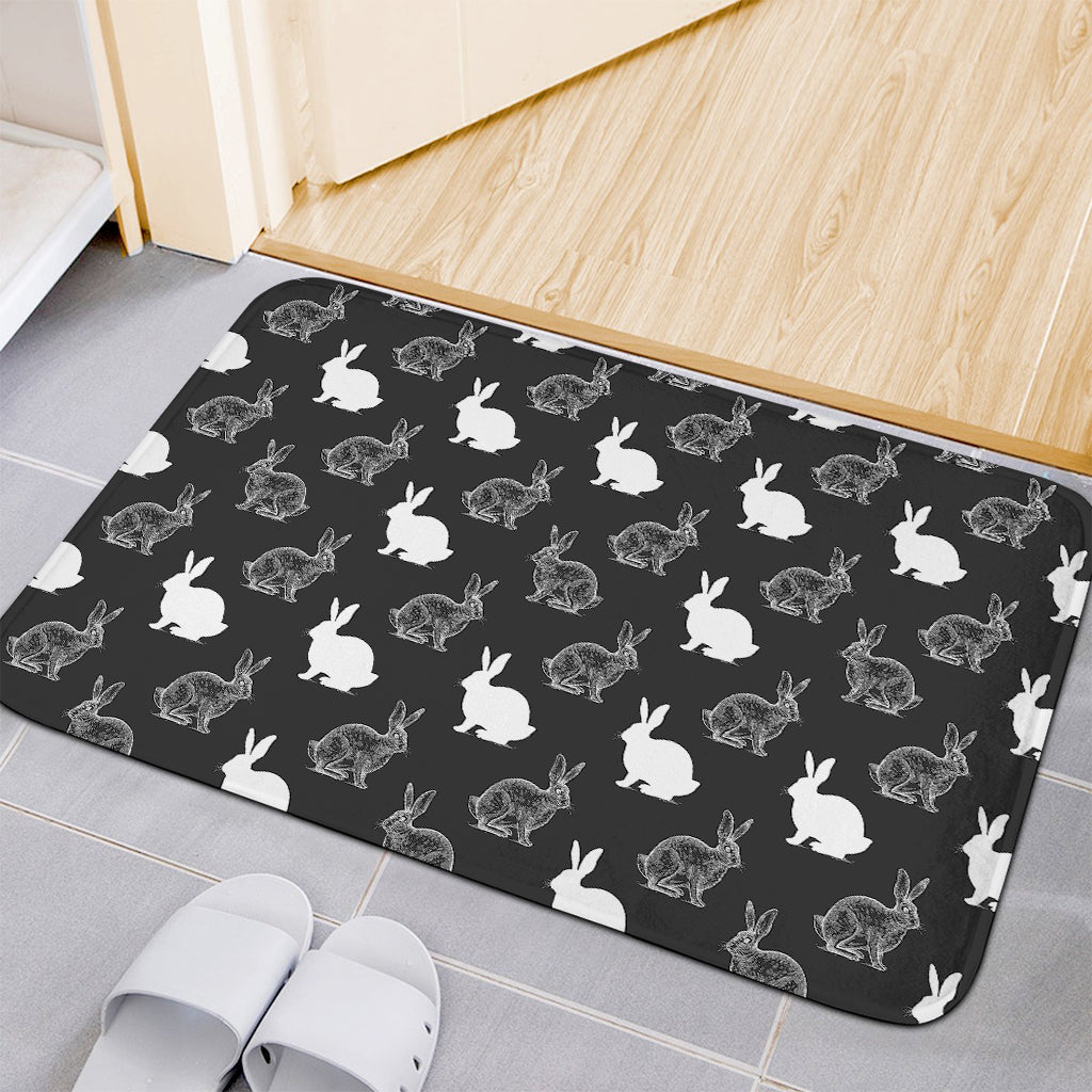 Black And White Rabbit Pattern Print Indoor Door Mat