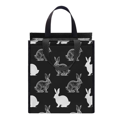 Black And White Rabbit Pattern Print Insulated Lunch Tote