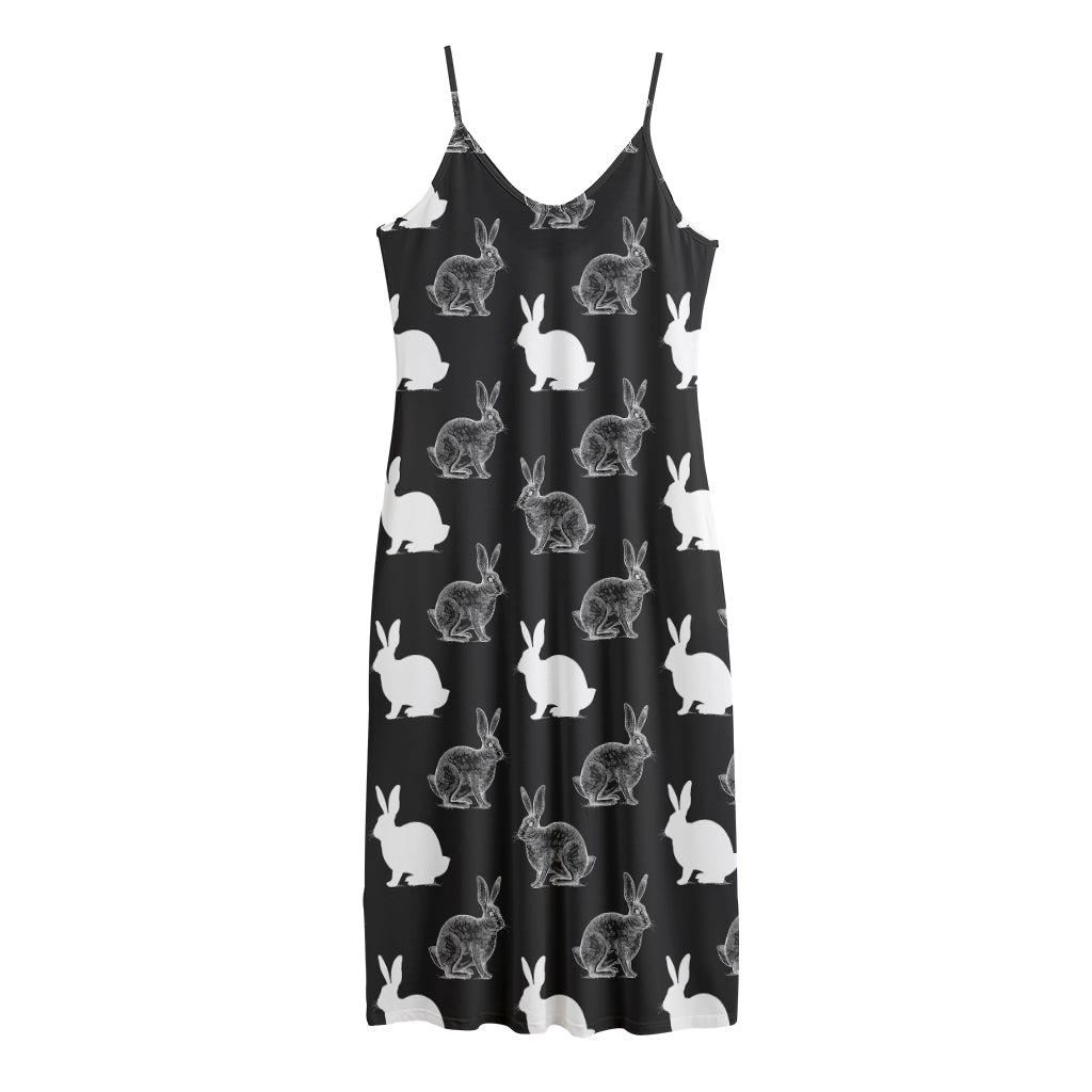 Black And White Rabbit Pattern Print Jersey Midi Cami Dress