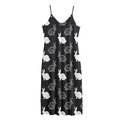 Black And White Rabbit Pattern Print Jersey Midi Cami Dress