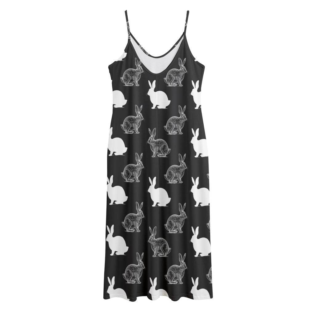 Black And White Rabbit Pattern Print Jersey Midi Cami Dress