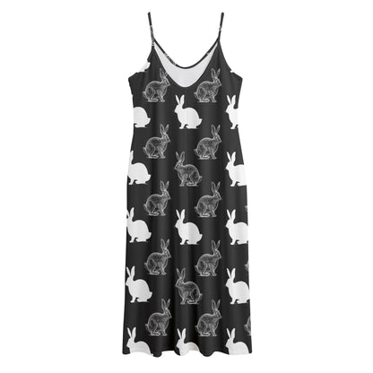 Black And White Rabbit Pattern Print Jersey Midi Cami Dress