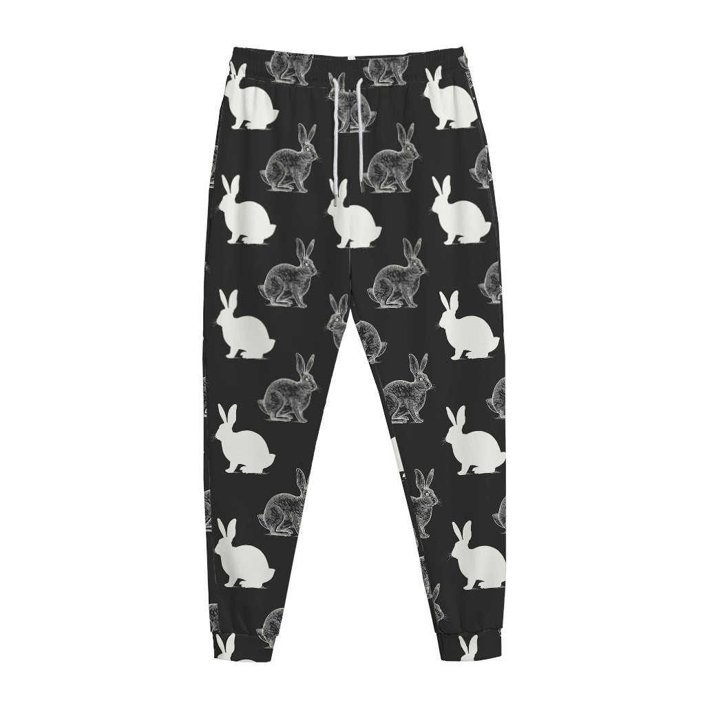 Black And White Rabbit Pattern Print Jogger Pants