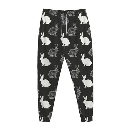 Black And White Rabbit Pattern Print Jogger Pants