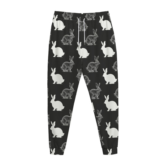 Black And White Rabbit Pattern Print Jogger Pants