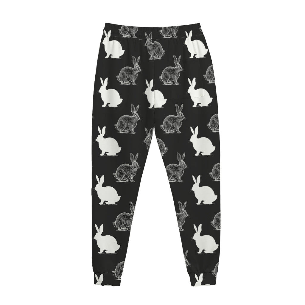 Black And White Rabbit Pattern Print Jogger Pants
