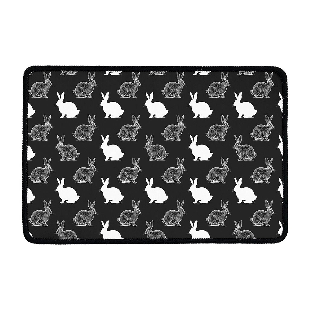 Black And White Rabbit Pattern Print Kitchen Mat