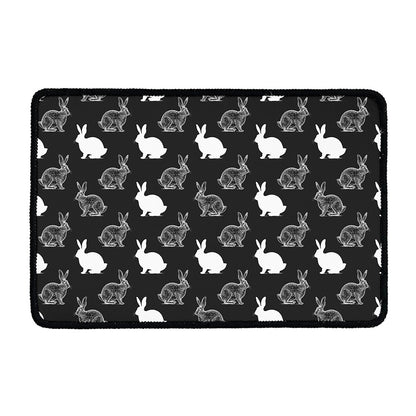 Black And White Rabbit Pattern Print Kitchen Mat