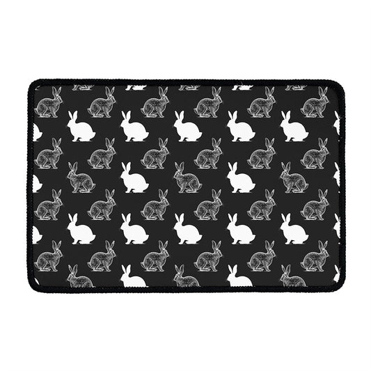 Black And White Rabbit Pattern Print Kitchen Mat