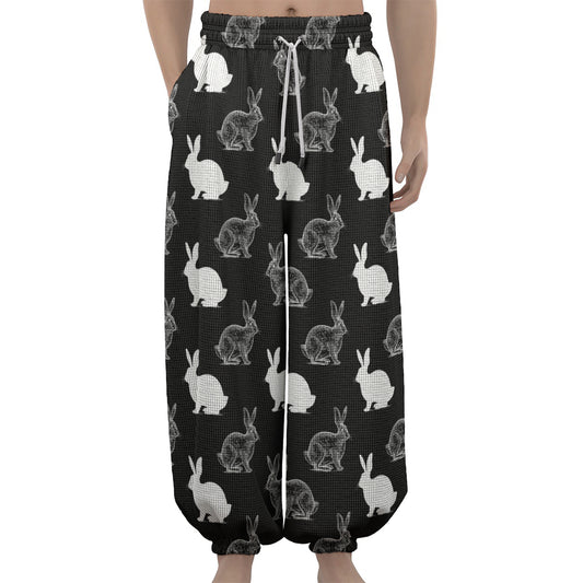 Black And White Rabbit Pattern Print Lantern Pants