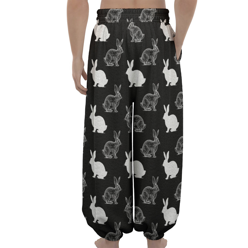 Black And White Rabbit Pattern Print Lantern Pants
