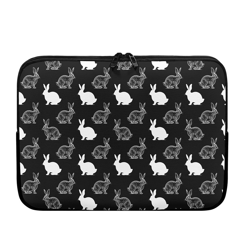 Black And White Rabbit Pattern Print Laptop Sleeve