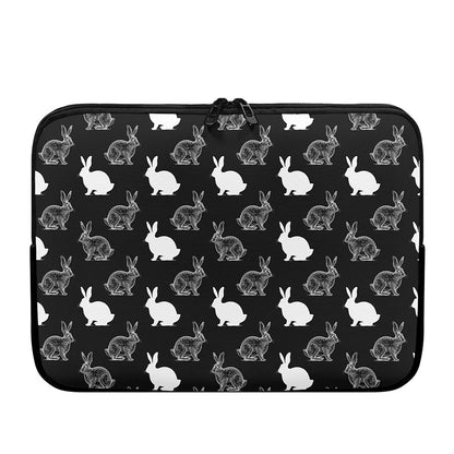 Black And White Rabbit Pattern Print Laptop Sleeve