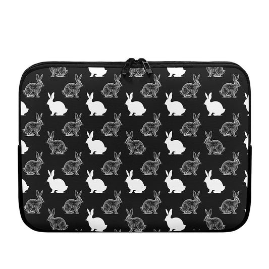 Black And White Rabbit Pattern Print Laptop Sleeve