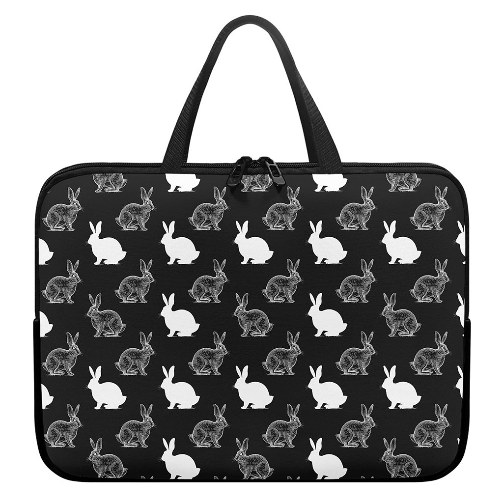 Black And White Rabbit Pattern Print Laptop Sleeve With Handle