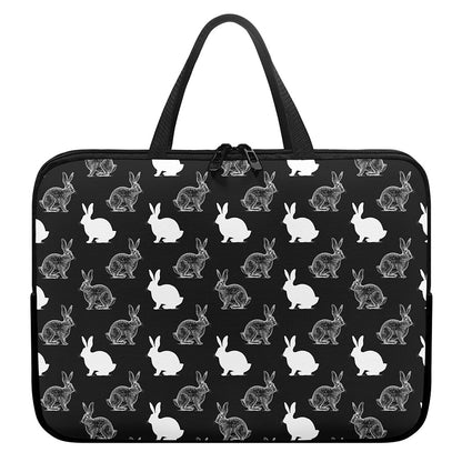 Black And White Rabbit Pattern Print Laptop Sleeve With Handle