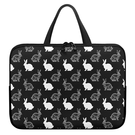 Black And White Rabbit Pattern Print Laptop Sleeve With Handle