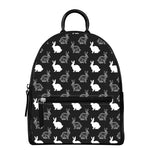 Black And White Rabbit Pattern Print Leather Backpack
