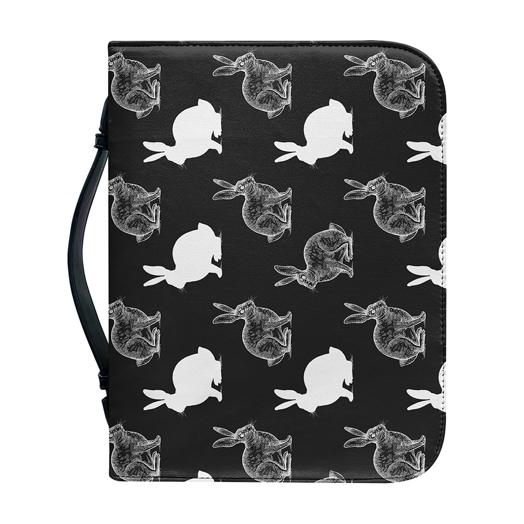 Black And White Rabbit Pattern Print Leather Bible Cover