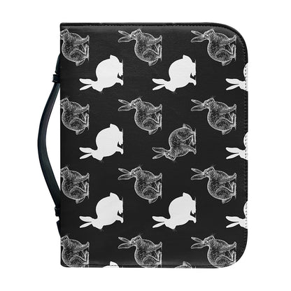 Black And White Rabbit Pattern Print Leather Bible Cover